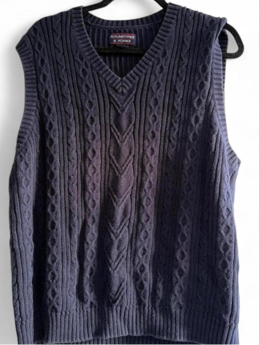 Roundtree & Yorke Sweater Vest Navy Cable Knit V-Neck Men's 100% cotton size XL